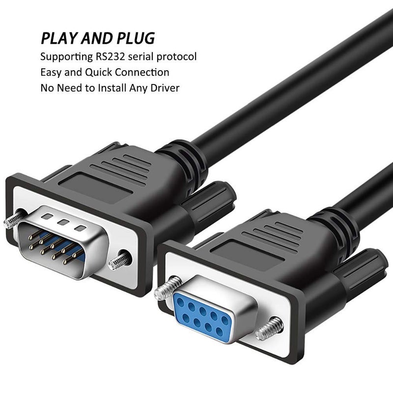 EVISWIY DB9 Cable Male to Female Extension Straight Through 3M 10 Foot 9 Pin Serial RS232 Cable M/F Black 2 Pack - Image 4